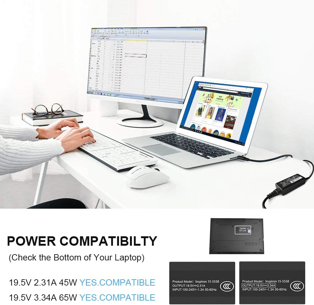 Ostrich Charger Compatible with Dell Laptop Computer 65W 45W Round Tip Power Adapter