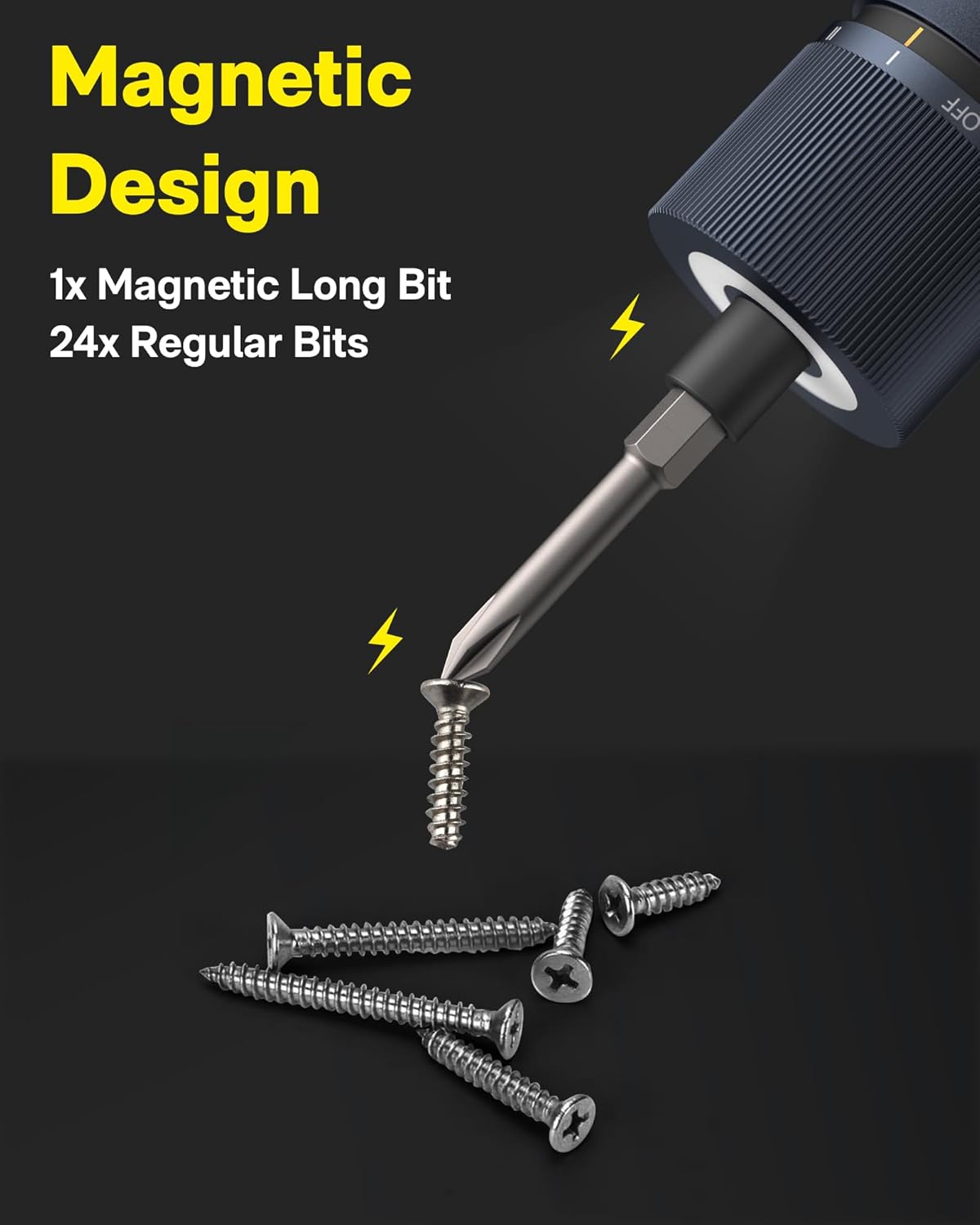 HOTO Electric Screwdriver Kit, Upgraded 1/4'' Hex 25 Bits, Magnetic Lid, Rechargeable Cordless Screwdriver, 3 Torque Settings, 1500mAh Battery, LED Light, Ideal for Assembling Furniture, Home