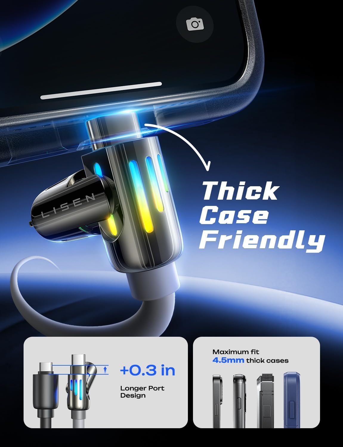 USB C to Lightning Cable, Chubby 240W 4 in 1 Charging Cable 6.6FT, USB A/C to C/Lightning with Light for Valentines Day Gifts Fits iPhone 17 16 15 14 Pro Max/MacBook/iPad/Samsung S25/Switch/PS5
