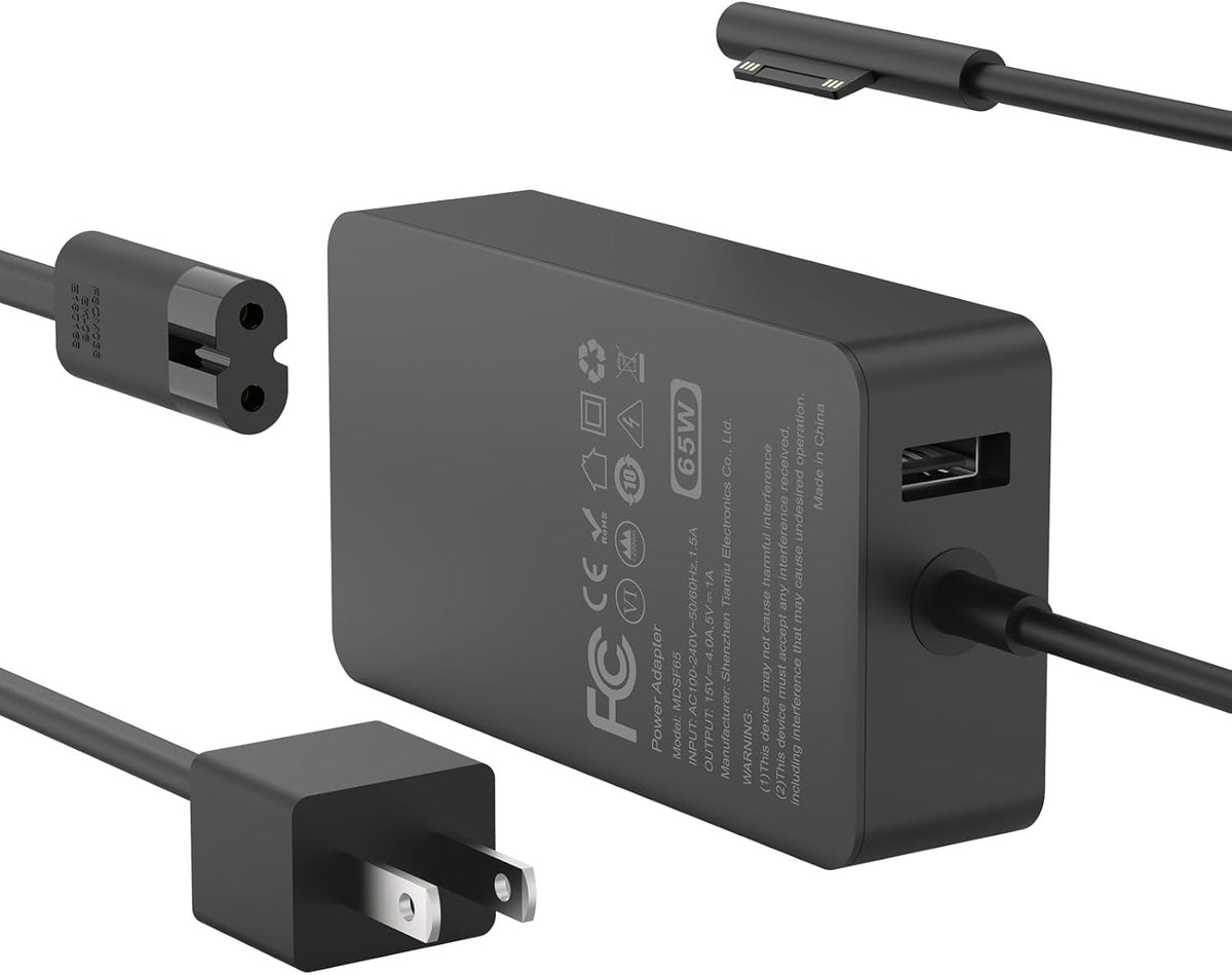 65W Charger Compatible with Microsoft Surface Pro 11, 10, 9, 8, 7+, 7, 6, 5, 4, 3, X, Power Adapter for Windows Surface Laptop 7/6/5/4/3/2/1, Go Tablet, Book 3/2/1, Support 44W, 36W, LED, 10FT