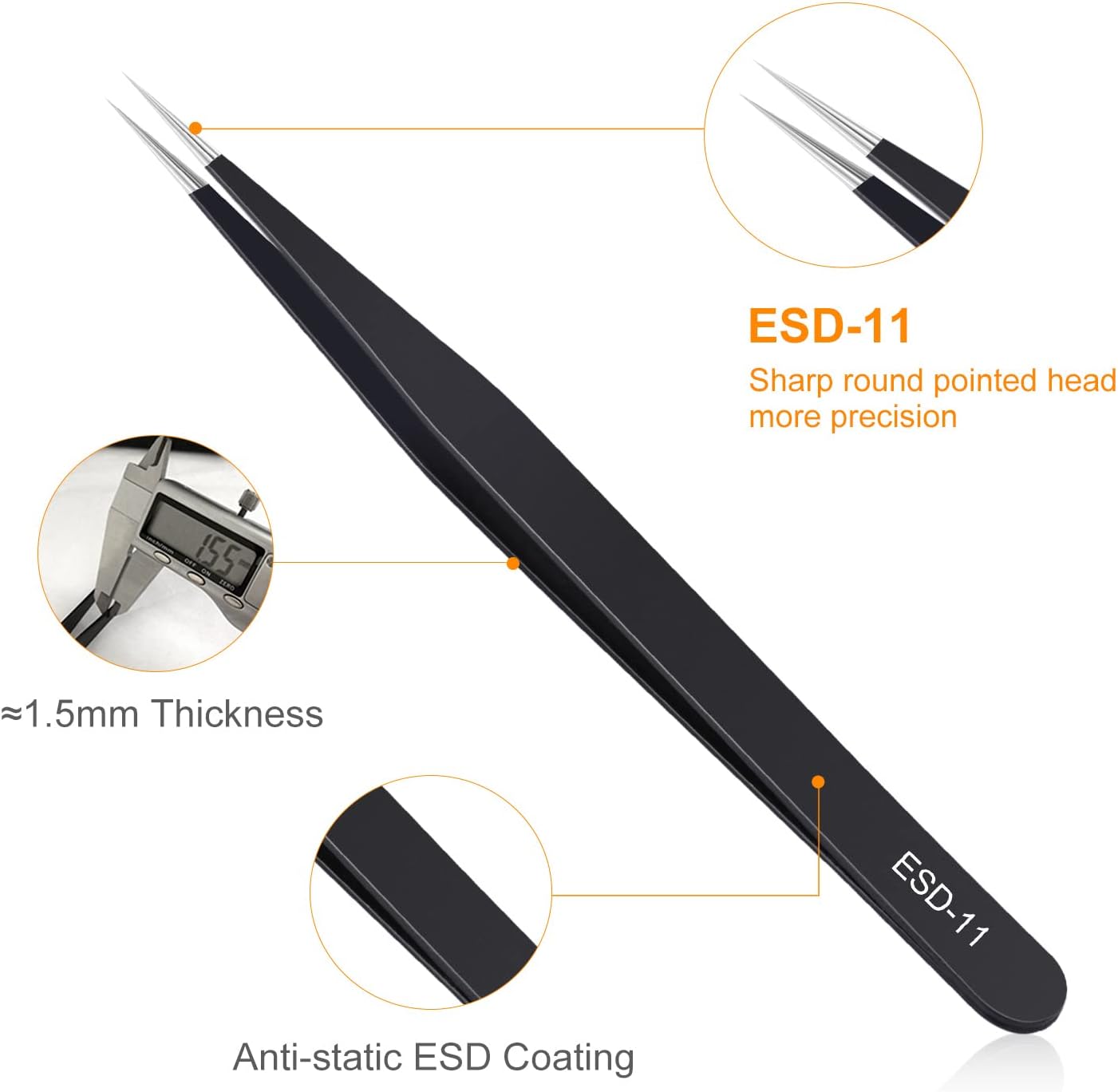 3PCS Precision Tweezers Set, Upgraded Anti-Static Stainless Steel of Tweezers, for Electronics, Soldering, Laboratory Work, Jewelry-Making, Model, Craft