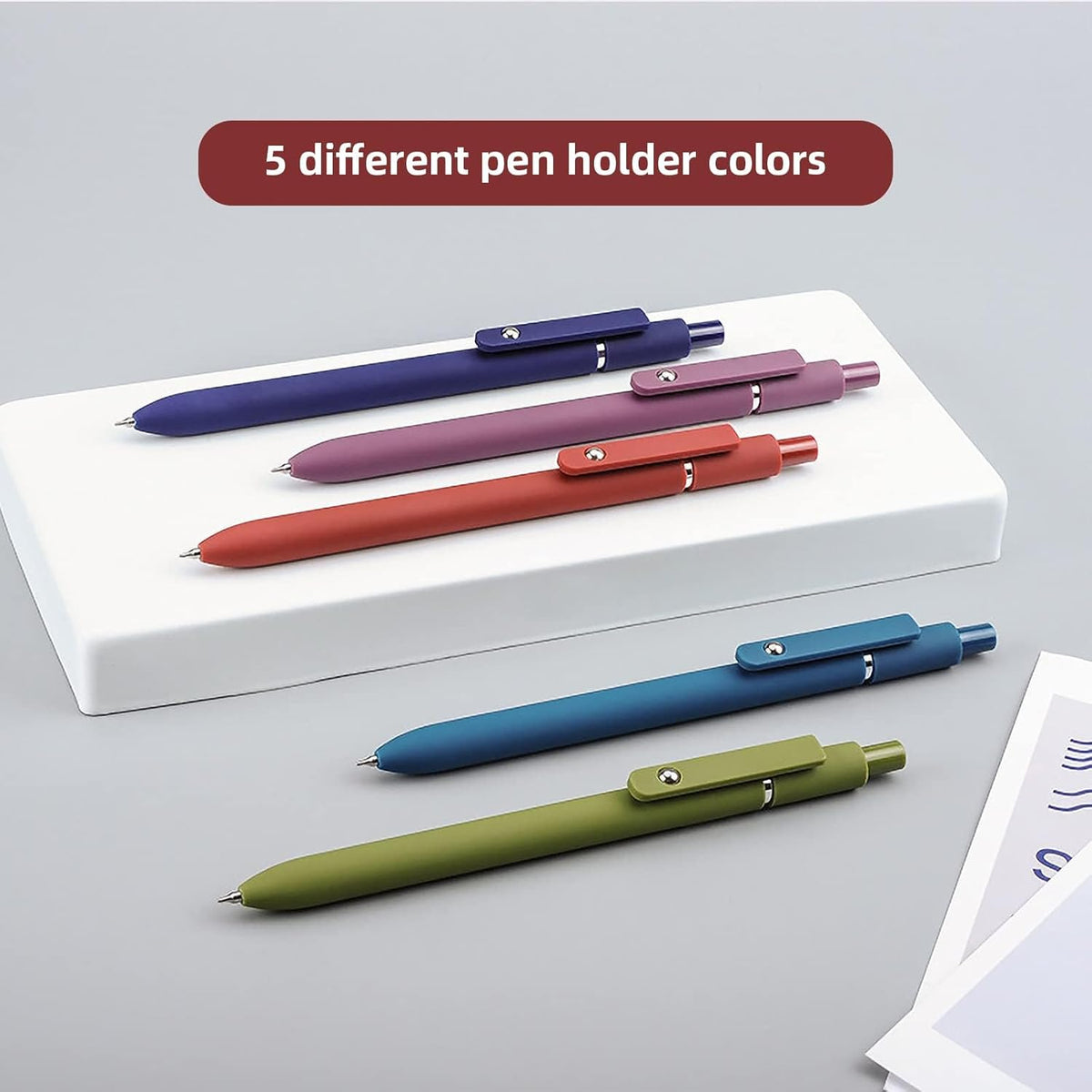 Gel Pens, 5 Pcs 0.5mm Black Ink Pens Fine Point Smooth Writing Pens with Silicone Grip, High-End Series Metal Clip Retractable Pens for Journaling Note Taking (Vintage)
