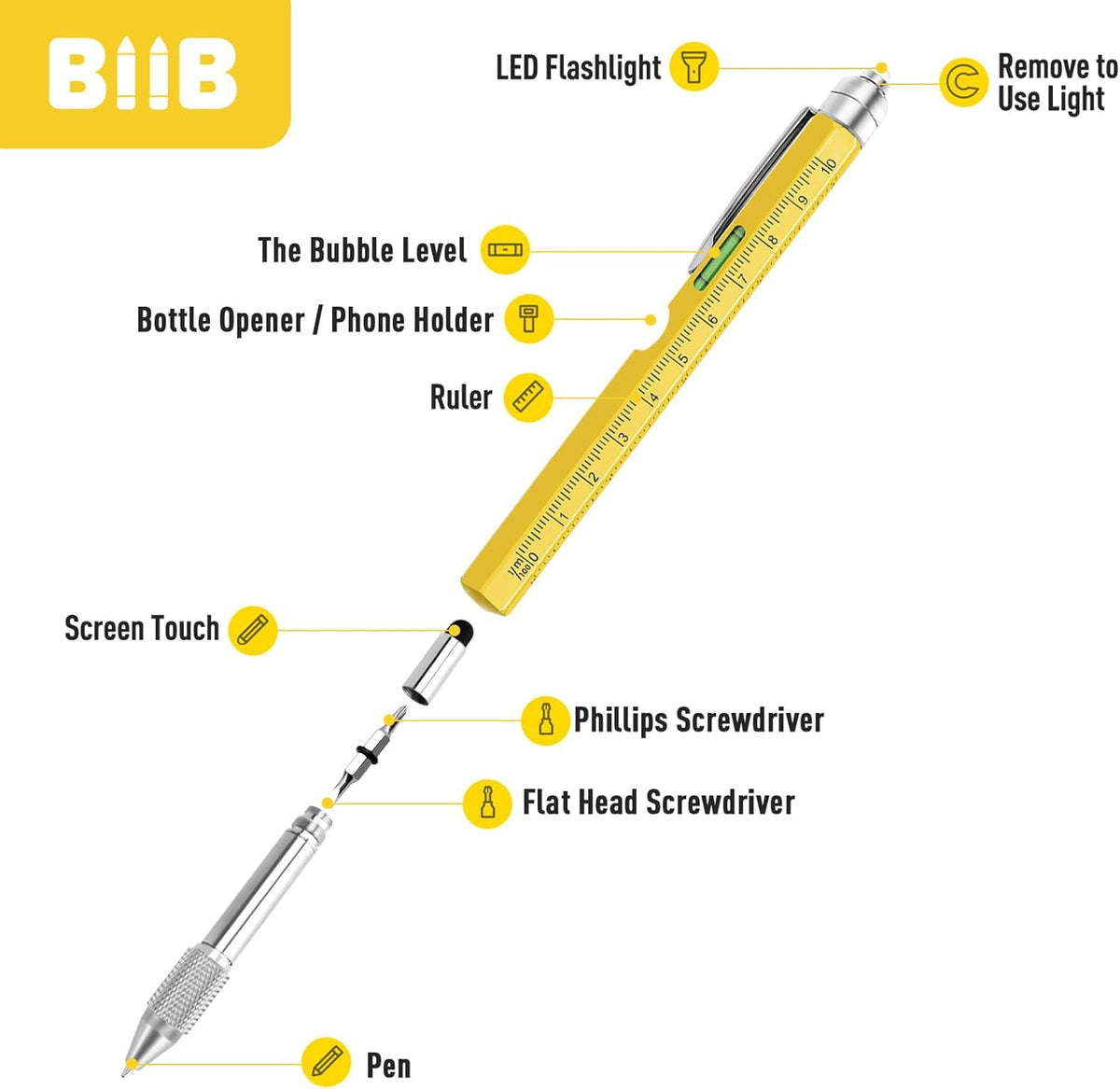 BIIB Stocking Stuffers for Men Adults, Gifts for Men 9 in 1 Multitool Pen, Mens Stocking Stuffers, Mens Gifts for Dad Him Husband, White Elephant Gifts for Adults, Cool Gadgets