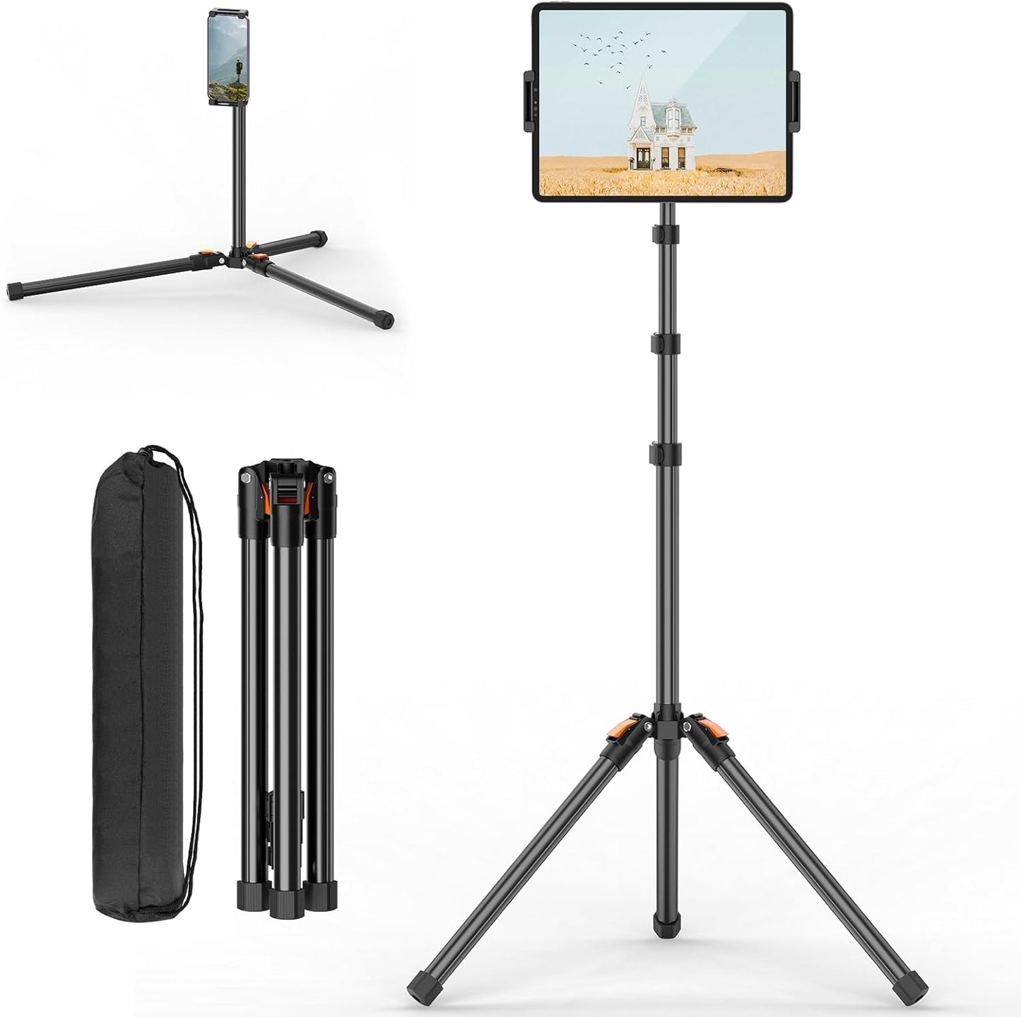 XXZU 72in Tablet Floor Stand Tripod,Tablet Stand Floor with 360° Ball Head,Height Adjustable Floor Stand Holder with Case,Tall Tripod