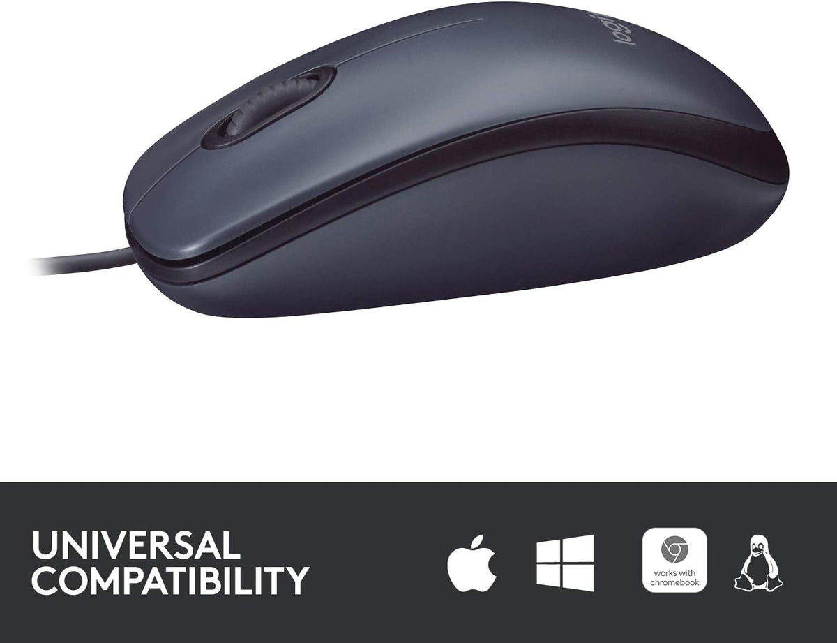 Logitech B100 Wired Mouse for Computer and Laptop, USB Corded Mouse, Right or Left Hand Use - Black