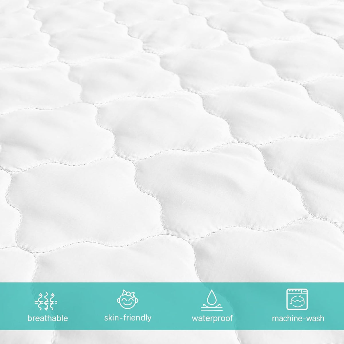 Crib Mattress Protector Sheets Fitted Waterproof Crib Mattress Pad Cover, Noiseless & Machine Wash 100% Absorbent Crib/Toddler Mattress Protector Sheet Quilted, White, 52" x 28"