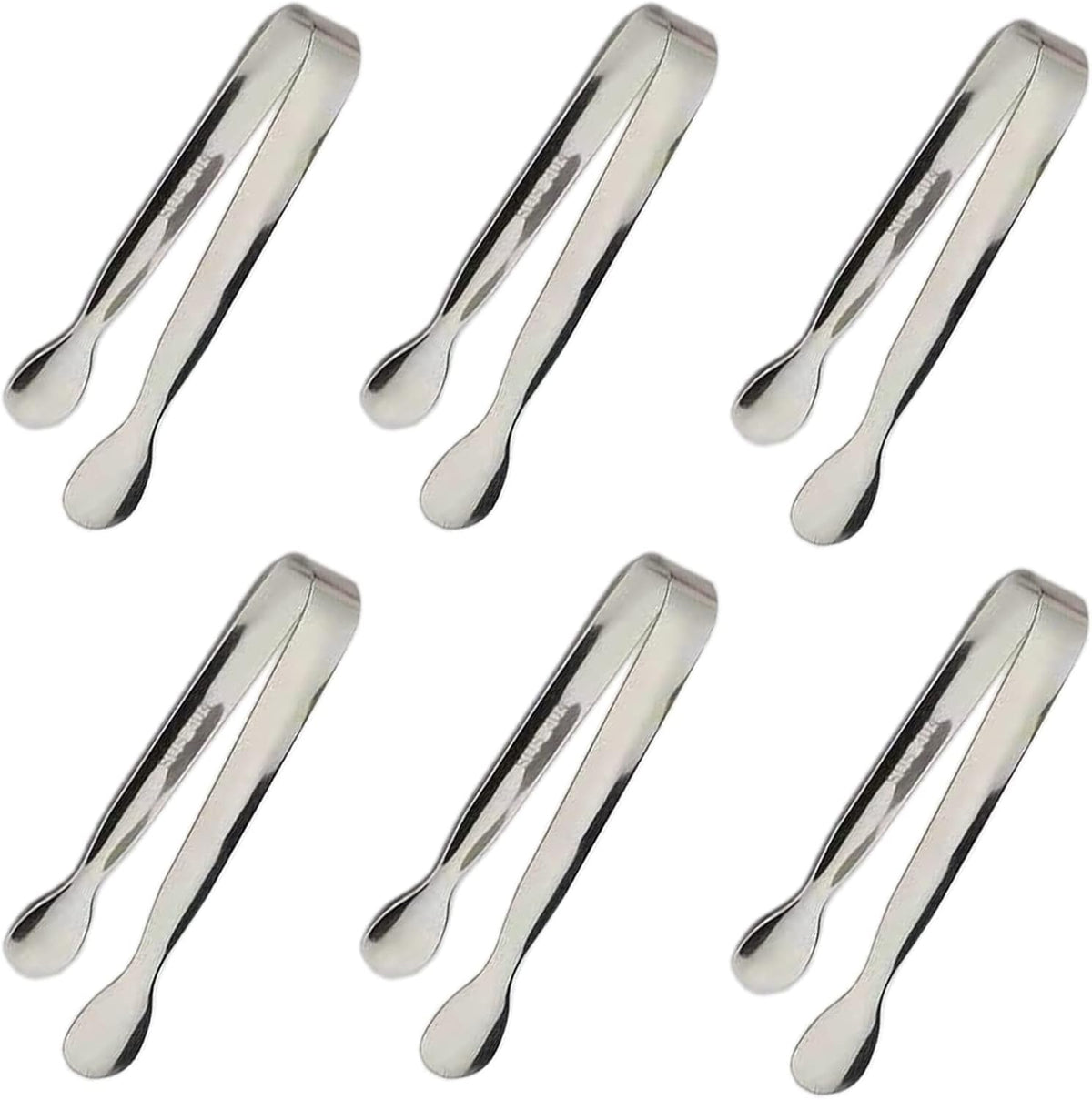 6PCS Ice Tongs Mini Sugar Tongs 4.25Inch Stainless Steel Kitchen Utensils Set,Small Serving Tong and Tiny Kitchen Tong for Appetizers,Tea Party, Coffee Bar, Desserts by Sunenlyst (Silver)