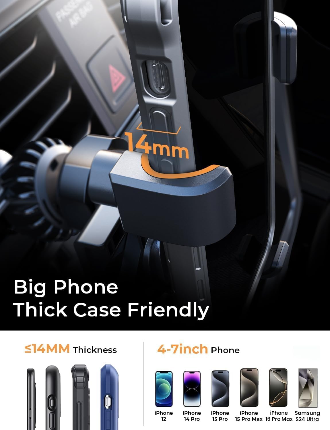 AINOPE Car Vent Phone Mount Holder for iPhone 17 Pro Max Car Mount [Drop-in Grip] Phone Holders for Your Car Car Interior Accessories Gifts for Men for iPhone Air 17 Pro Max 16 15 Samsung S25