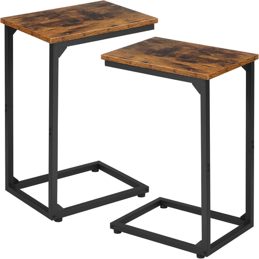 AMHANCIBLE C Shaped Side Table, End Tables Living Room Set of 2, Slide Under Couch Table for Sofa, TV Trays for Bedroom, Small Space, Rustic Brown HET02CBR