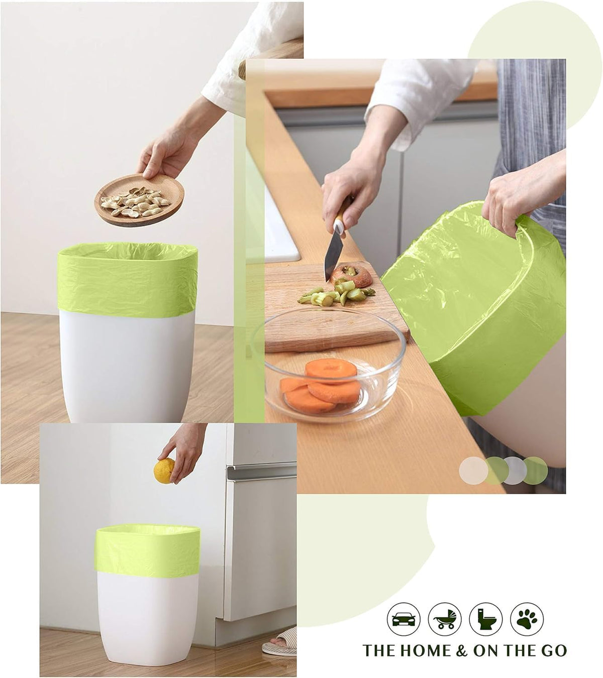 Compostable Trash Bags - FORID 13 Gallon Tall Kitchen Garbage Bags 80 Count Unscented Trash Can Liners 55 Liter Medium Wastebasket Bags for Bathroom Home Bedroom Office Garbage Can (5Rolls/Green)