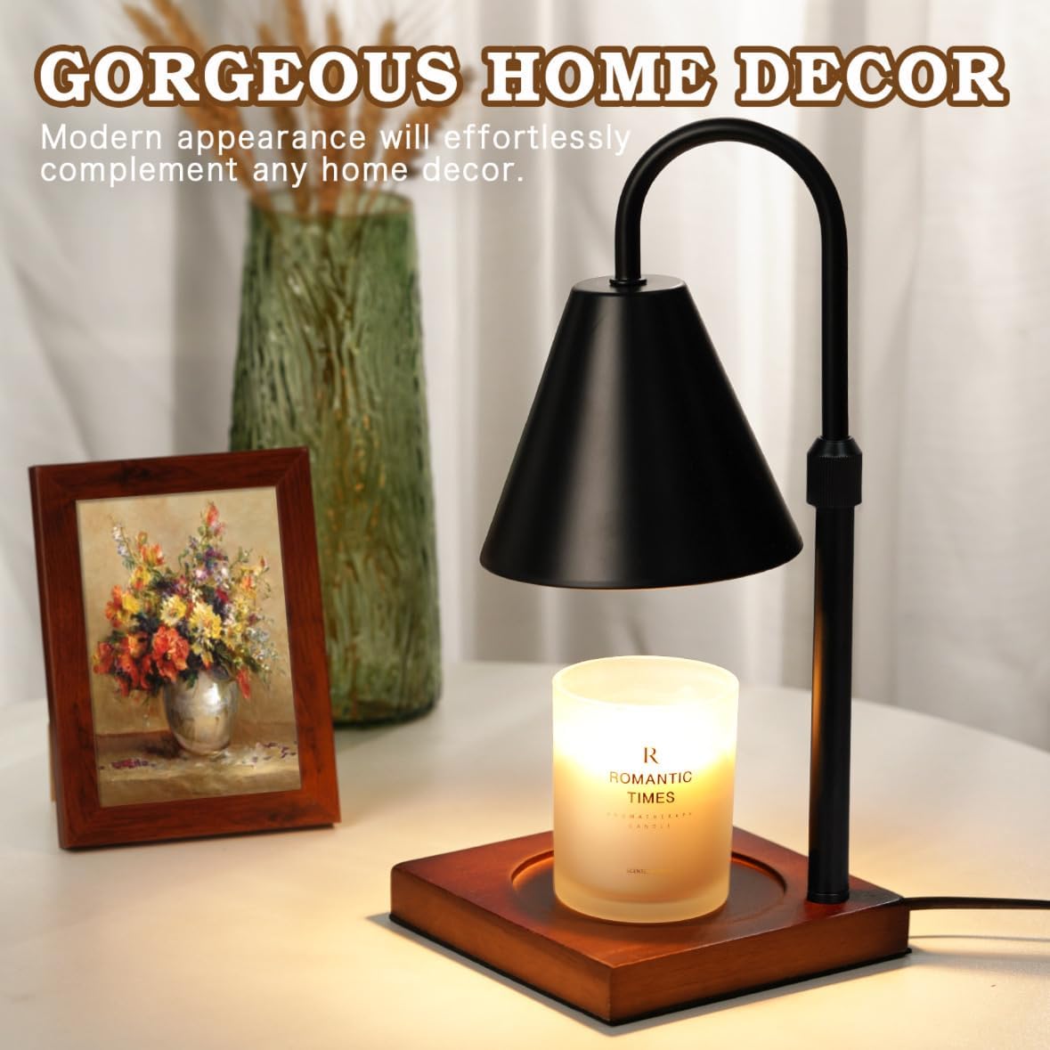 Modern Candle Warmer Lamp with Timer, Dimmable Candle Lamp Warmer, Men Women Birthday Gifts, Black Candle Warmer, Adjustable Candle Light Warmer, Cozy Living Room Bedroom Home Decor