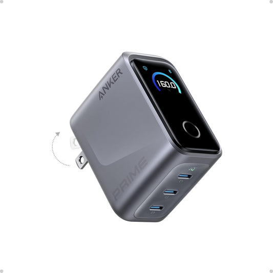Anker Prime Charger, 160W 3-Port Compact GaN USB C Charger Block, Smart Display and Touch Control, 140W Max Charging via Any Single Port, for MacBook Pro/Air, Laptop, iPhone 17/16 Series(Non-Battery)