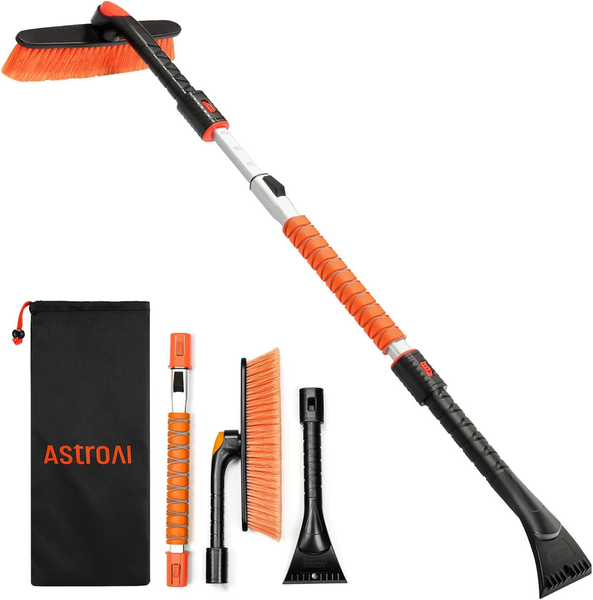 AstroAI 47.2" Ice Scrapers for Car Windshieldand Extendable Snow Brush with Foam Grip and 360° Pivoting Brush Head for Car Auto Truck SUV(Orange)