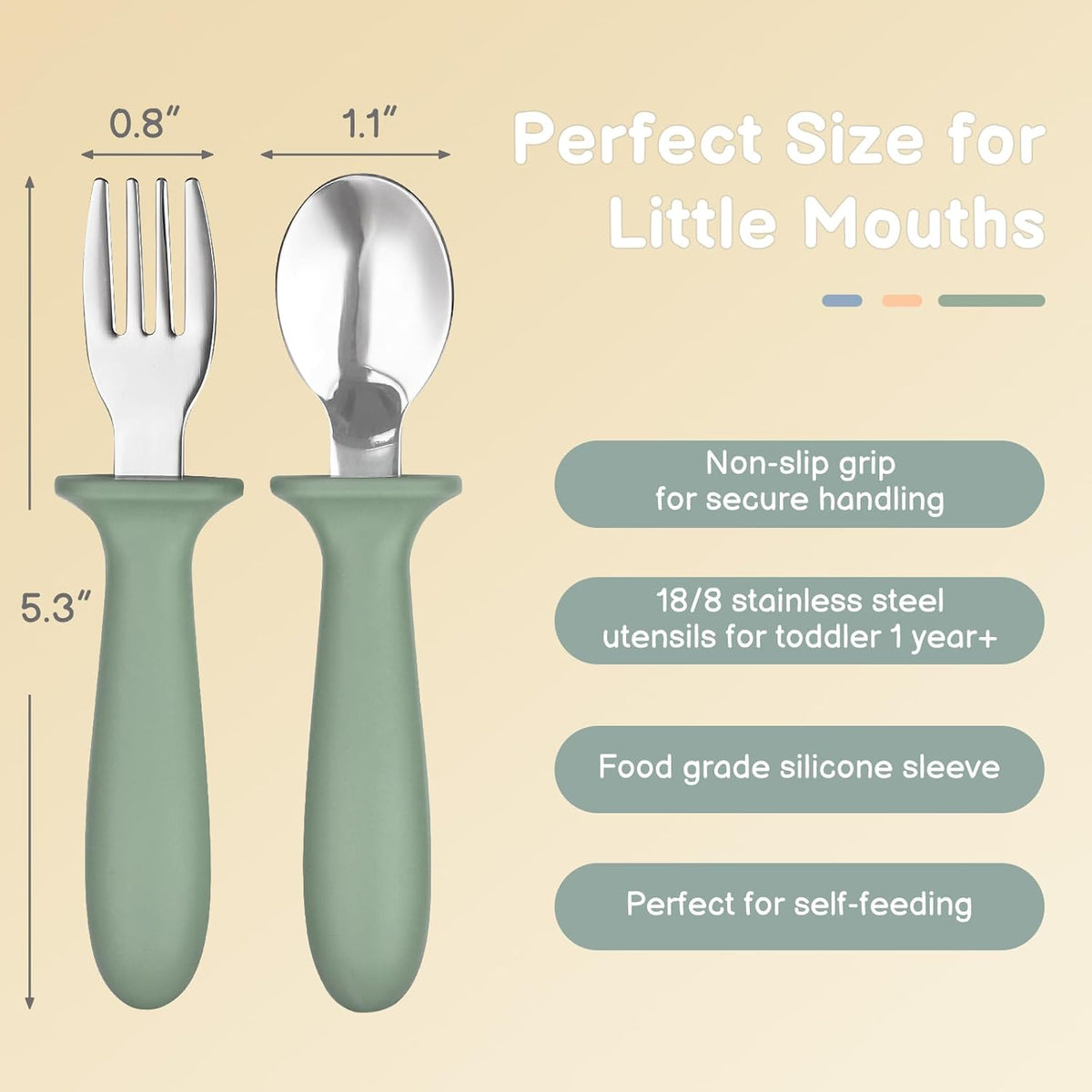 Toddler Utensils, 6 Pack kids Silverware Set with Silicone Handle, 18/8 Stainless Steel Children Safe Forks and Spoons, Dishwasher Safe