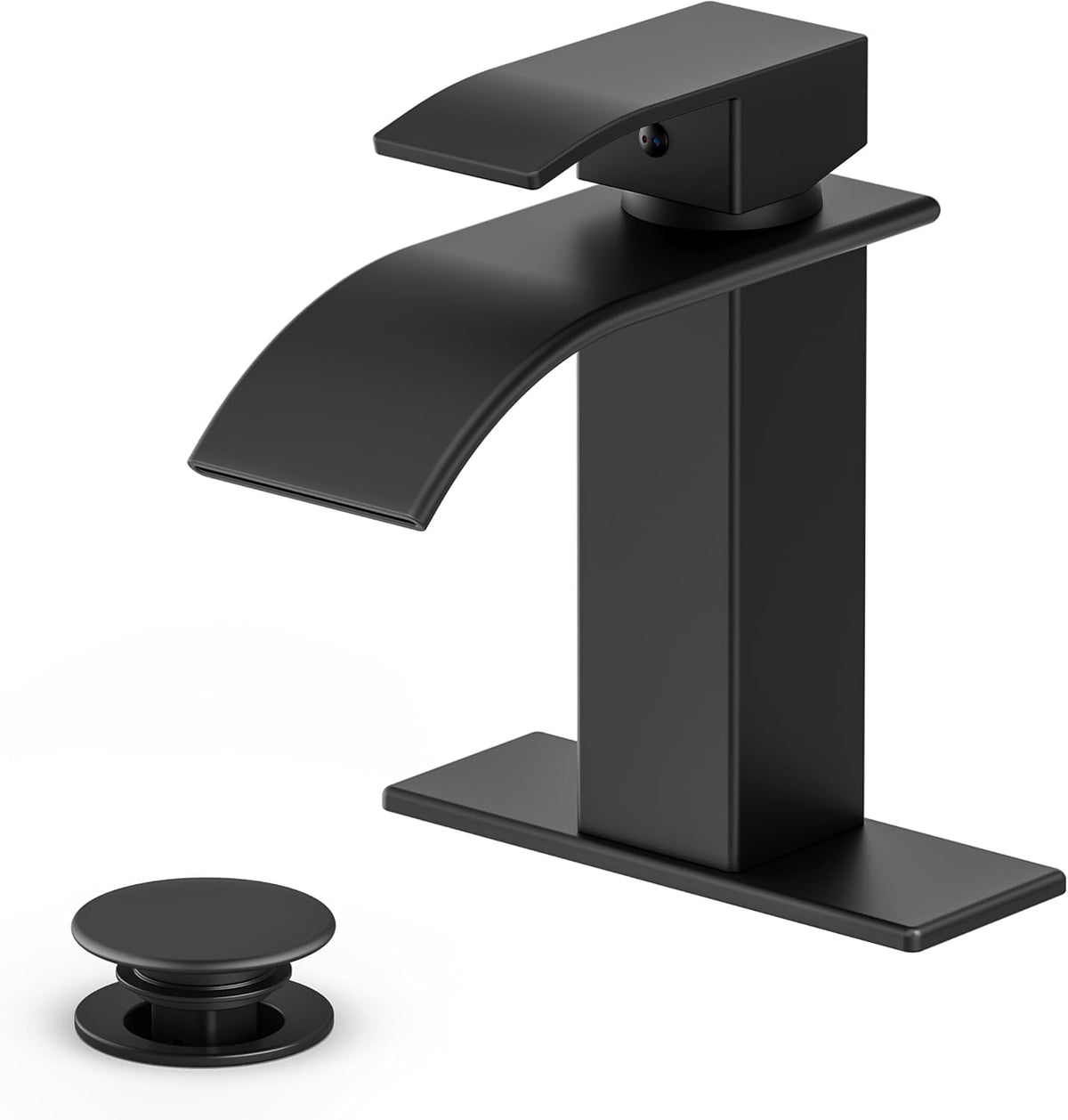 Bathroom Faucet Matte Black Modern Waterfall Bathroom Sink Faucet with Single Handle Suitable for 1 or 3 Holes,Supply Deck Plate and Hose