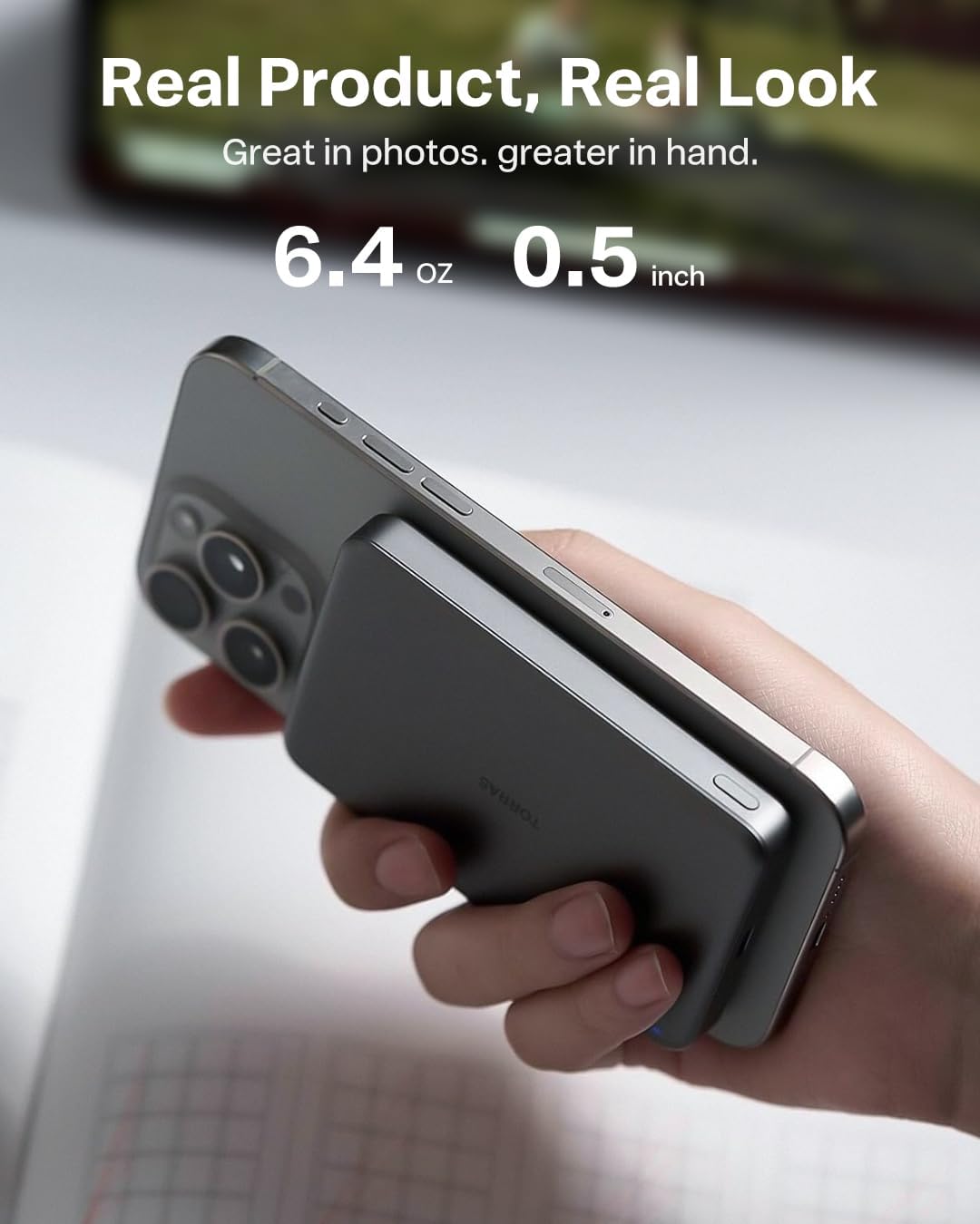 TORRAS MiniMag Power Bank,Ultra-Slim 10,000mAh Magnetic Wireless Portable Charger, 22.5W Fast Charging iPhone Air MagSafe Battery Pack Designed for iPhone 17 Pro Max/17 Pro/Air/16/15/14/13/12, Gray
