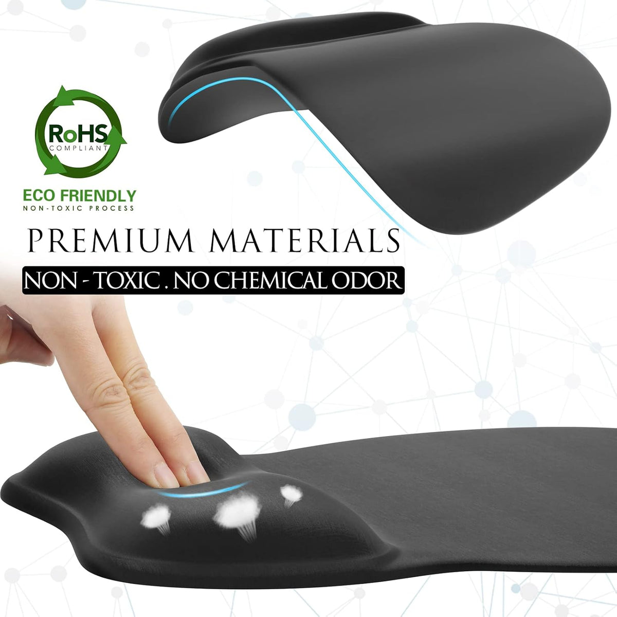 MROCO Ergonomic Mouse Pad with Gel Wrist Rest, Smooth Wrist Support Surface, Non-Slip PU Base for Pain Relief, Comfortable Mousepad for Computer, Laptop, Office & Home, 9.4 x 8.1 in, Black