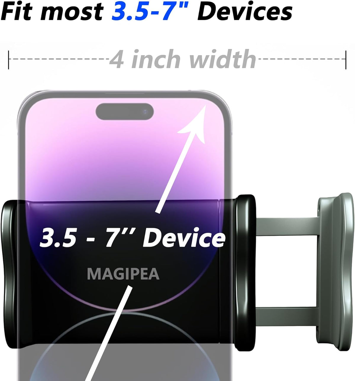 Cell Phone Clip Bed Stand Holder, with Grip Flexible Long Arm Gooseneck Bracket Mount Clamp for Desk, Compatible with iPhone 17/16 Pro Max, 15, 14 or Other 3.5-7" Devices (Black)