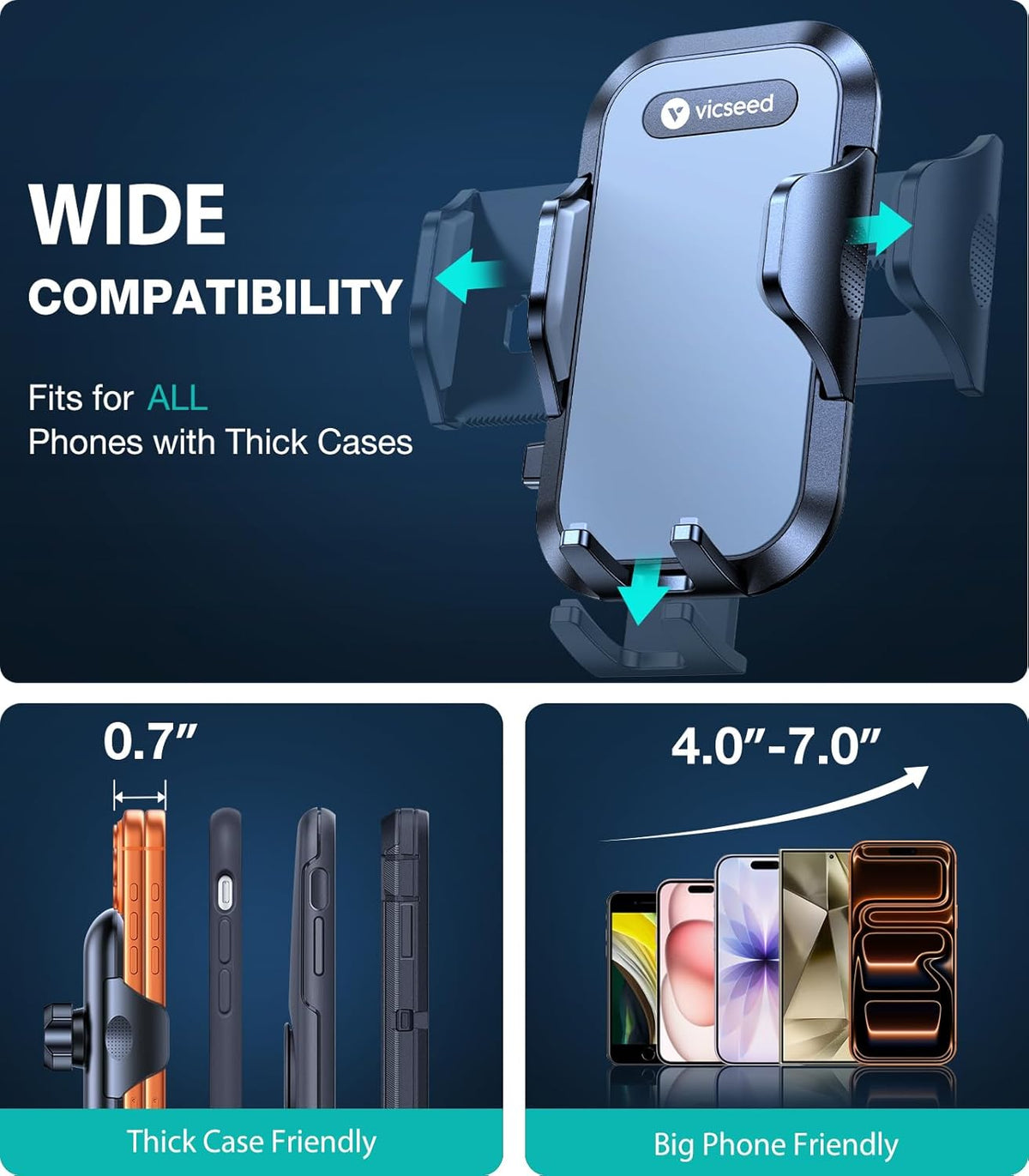 VICSEED [No.1 Powerful Suction] [Rally Racing-Grade Stability] Phone Holders for Your Car 2026 Upgraded Car Phone Holder Mount Truck Stand for Dashboard Windshield Vent for iPhone Samsung All Phones