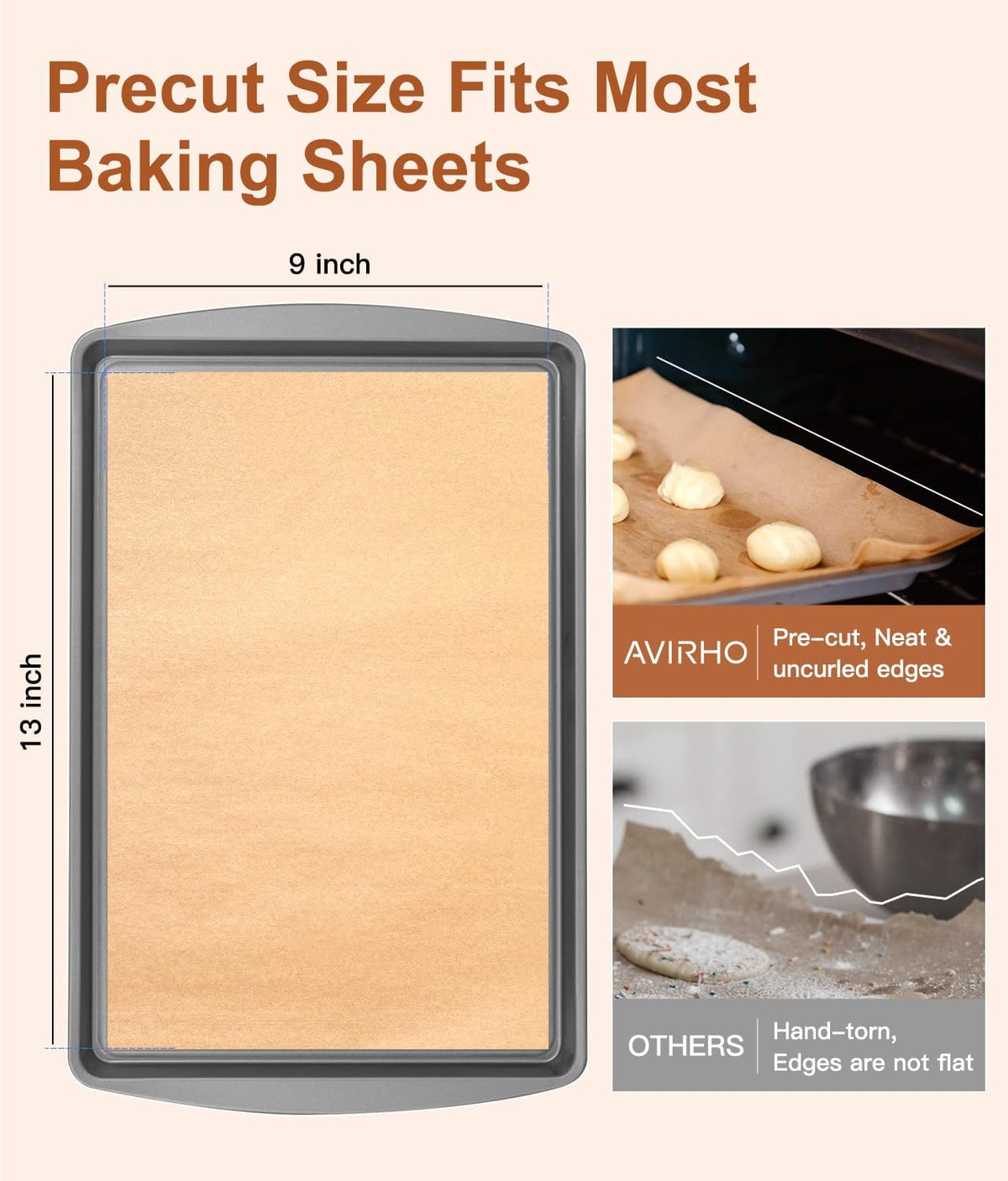 Unbleached Parchment Paper Baking Sheets, 9x13IN Precut Non-Stick Parchment Paper for Baking, Grilling, Air Fryer, Steaming-70 Sheets Unbleached Parchment Sheets for Bread Cup Cake Cookie And More