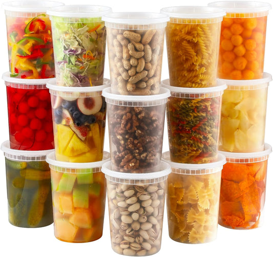 AOZITA 20 Sets 32 oz Plastic Deli Food Containers With Lids, Airtight Food Storage Containers, Freezer/Dishwasher/Microwave Safe, Soup Containers For Takeout Meal Prep Storage