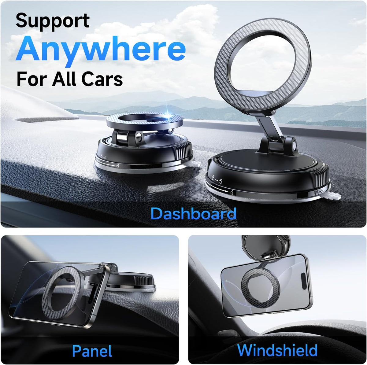Car Phone Holder for Magsafe [78+LBS Strongest Suction & 2400gf Magnetic] 360° Adjustable Car Phone Mount, Phone Holders for Your Car for iPhone All Smartphones, Valentine's Day Gifts for Him Her