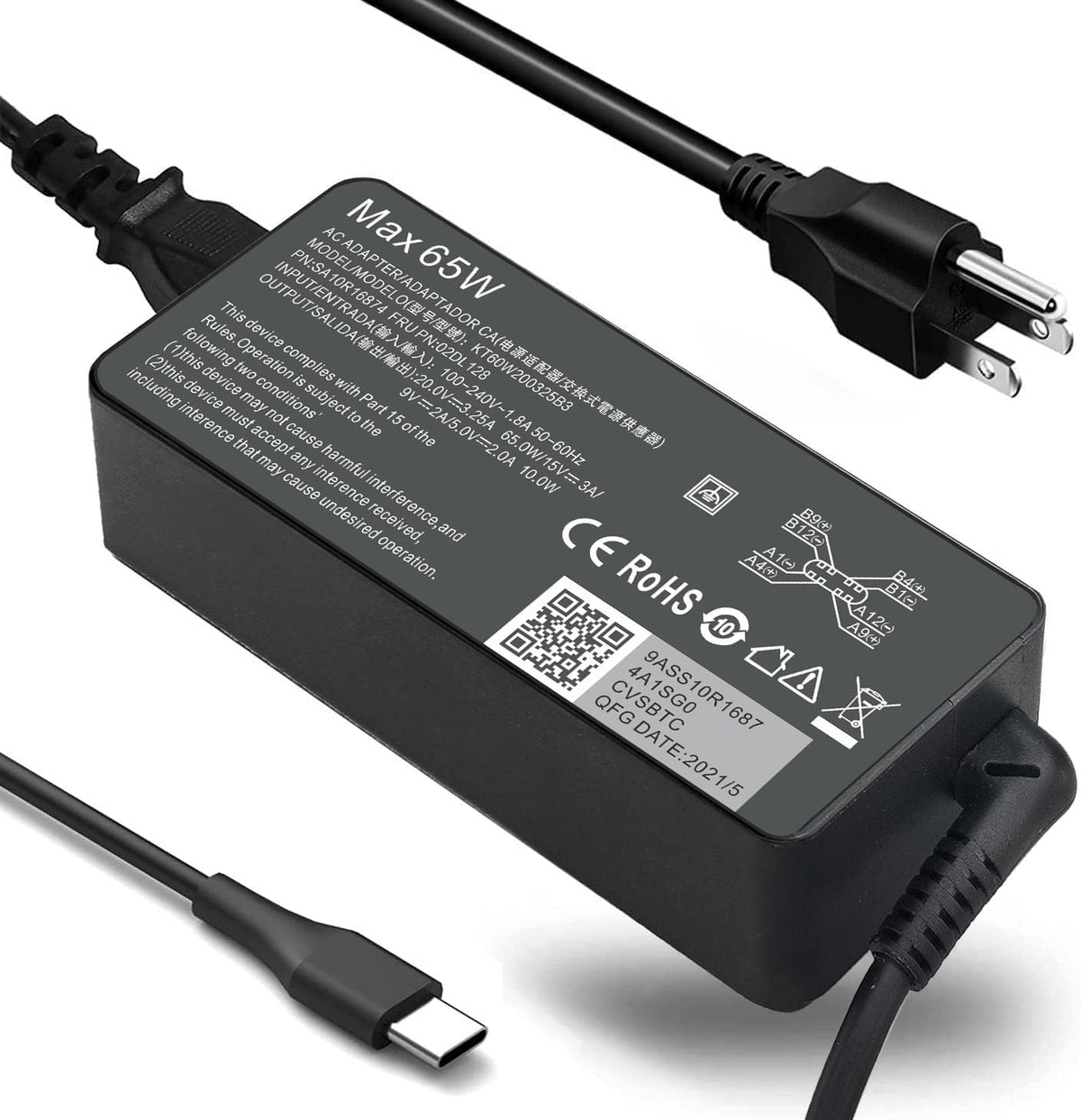 Fepprry 65W USB C Laptop Charger Compatible with Lenovo Thinkpad/Yoga/Chromebook, ADLX65YDC2A USB Type C Laptop Charger