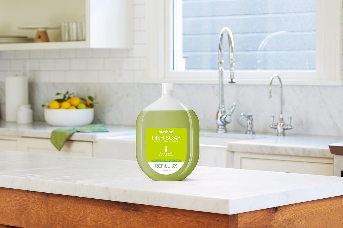 Method Gel Dish Soap Refill, Lime + Sea Salt Scent, Powerful Cleaning Formula, Large Refill Tub, Biodegradable Formula, Cuts Through Grease, 54 Fl Oz