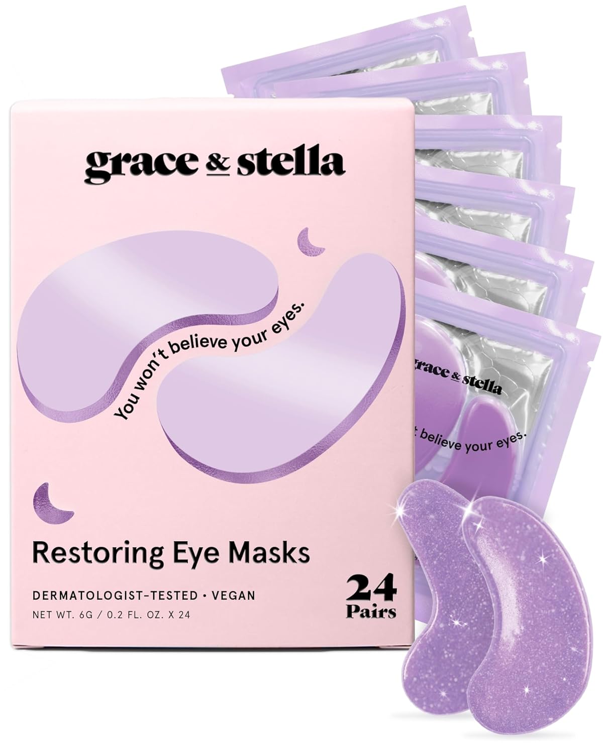 grace & stella Retinol Under Eye Patches for Puffy Eyes & Dark Circles - Restoring Gel Under Eye Masks with Hyaluronic Acid - Bridesmaid Gifts, Birthday Gifts for Women (Purple, 24 Pairs)