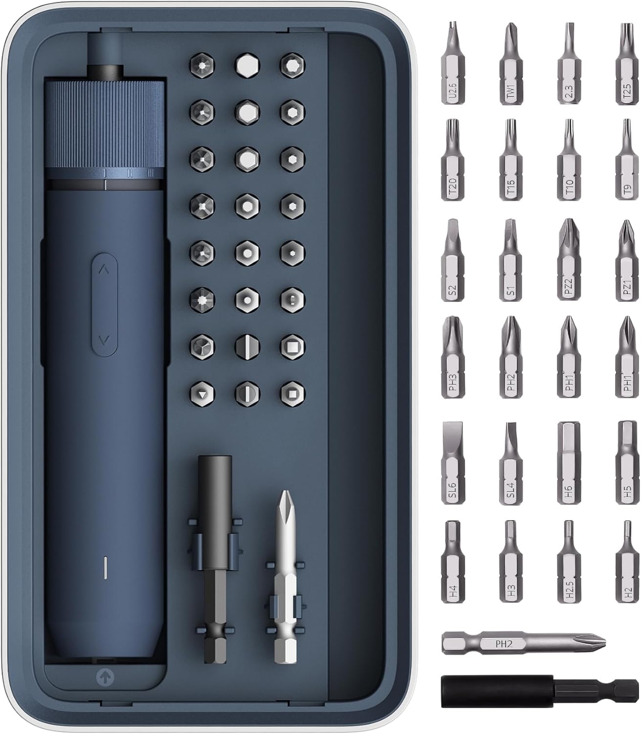 HOTO Electric Screwdriver Kit, Upgraded 1/4'' Hex 25 Bits, Magnetic Lid, Rechargeable Cordless Screwdriver, 3 Torque Settings, 1500mAh Battery, LED Light, Ideal for Assembling Furniture, Home