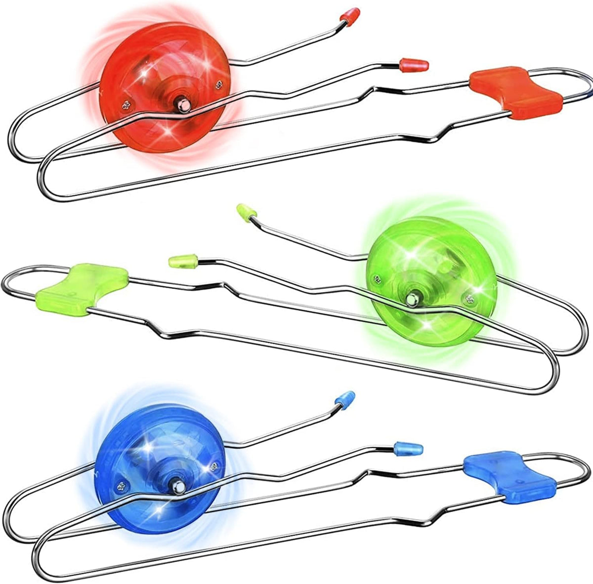 Jishi Retro Magic Rail Twirler 3Pcs Light Up Glow Magnetic Gyro Wheel, Kids Classic Vintage Trick Yoyo Sensory Fidget Toys, Cool Unique Nostalgia Gifts Fun Stocking Stuffers for 3+ Year Old Boys Girls