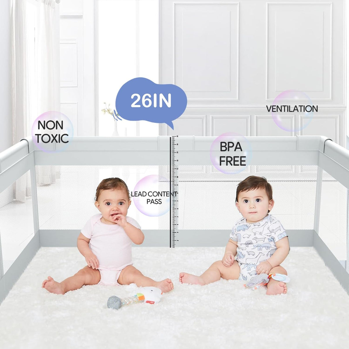 Baby Playpen, 47x47in Small Play Pen,Toddler Playpen for Apartment,Play Yard,Activity Fence, Extra Large Baby Playard