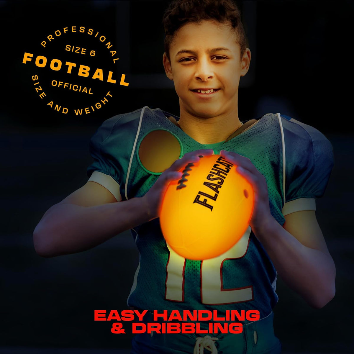 Light Up Football - Glow in the Dark Ball - NO 6 - Boys Gifts - Outdoor Sports, Birthday Gifts for Boys 8-15+ Year Old - Kids Teenage Youth Gift Ideas - Boy Toys Stuff Ages 8 9 10 11 12 13 14 15