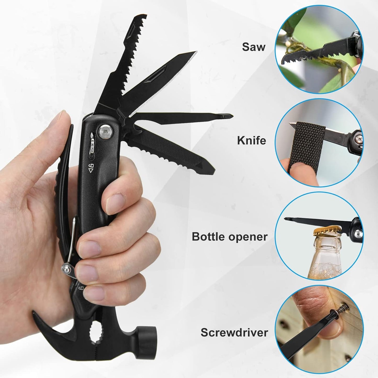 BIIB Stocking Stuffers for Men Adults, 12 in 1 Hammer Multitool Gifts for Men, White Elephant Gifts for Adults, Mens Gifts for Dad Him Husband, Gift for Mens Dad Him, Camping Essentials Gear