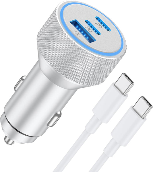 WODENTA for iPhone 17/16/15 Pro Max Car Charger, 67W 3-Port Fast USB C Car Charger Power Cigarette Lighter Adapter with 3FT USB C to C Cable for iPhone 17/17 Pro/Air/16/15 Pro Max/Plus/16e, iPad