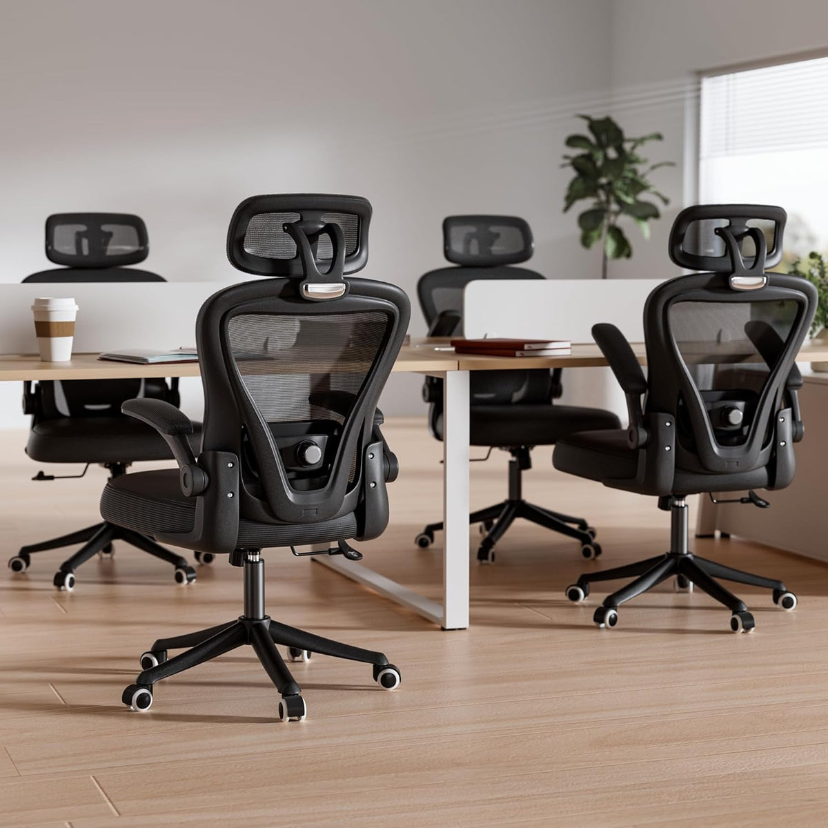 Computer Desk Chair, Ergonomic Office Chair M903 with Wheels, High Back Mesh Office Chair with Adjustable Lumbar Support, Headrest, Flip-Up Armrests, Black