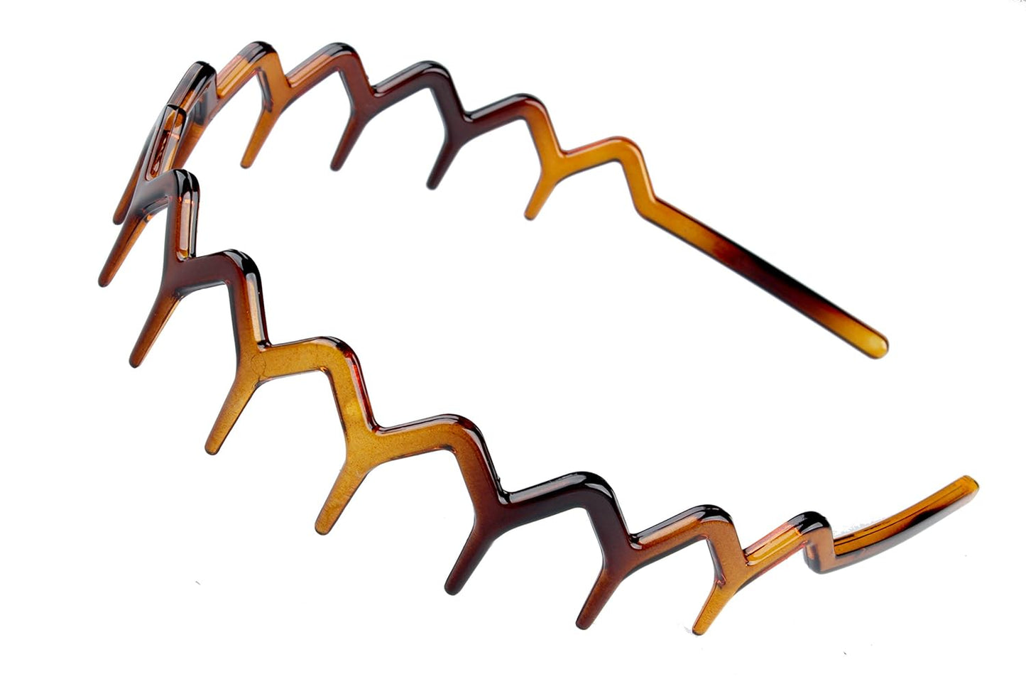 Zig Zag Headbands, Recycled Plastic Wavy Hair Band with Teeth, Headbands for Women and Men, Classic 90s Hair Accessories, (1 Black Color+1 Brown)
