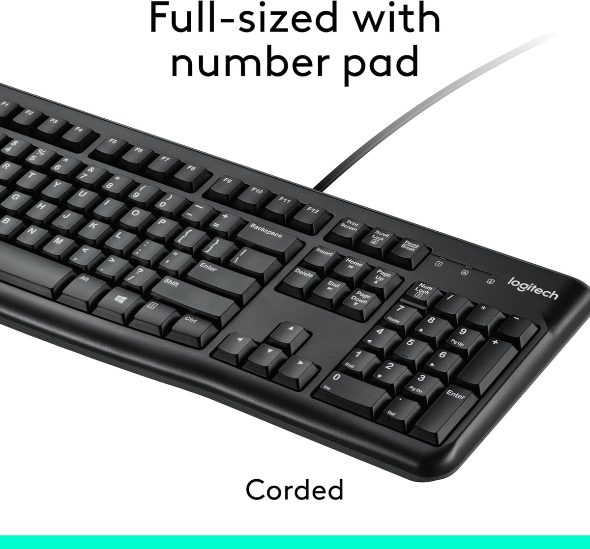 Logitech MK120 Wired Keyboard and Mouse Combo for Windows, Optical Wired Mouse, Full-Size, USB, Compatible with PC, Laptop - Black