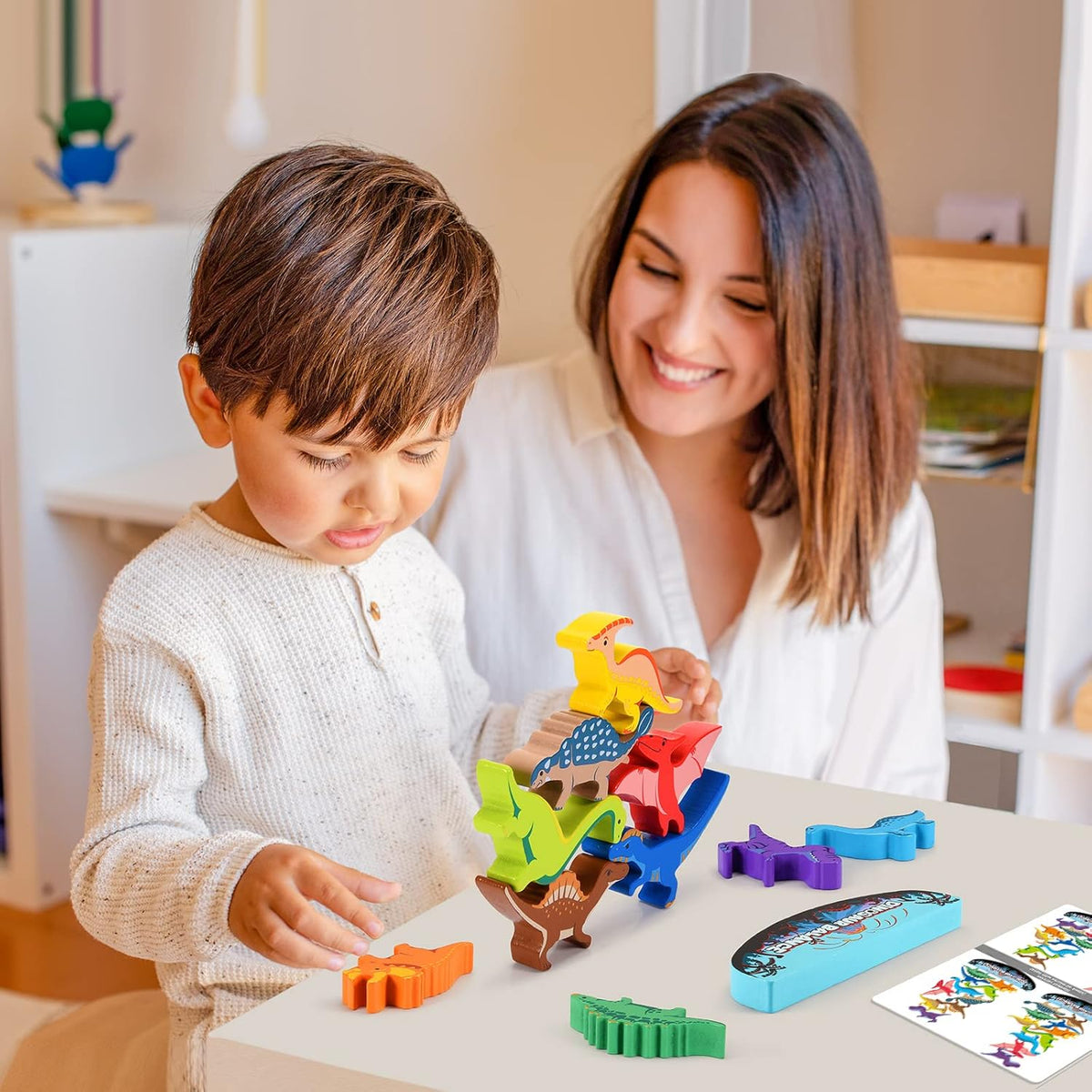 Dinosaur Toys for Kids 3-5: Wooden Stacking Montessori Toys for 3 4 5 6 7 8 Year Old Boys Girls Birthday Gifts for Kid Ages 4-8 Balance Competition Game for Family Stocking Stuffers
