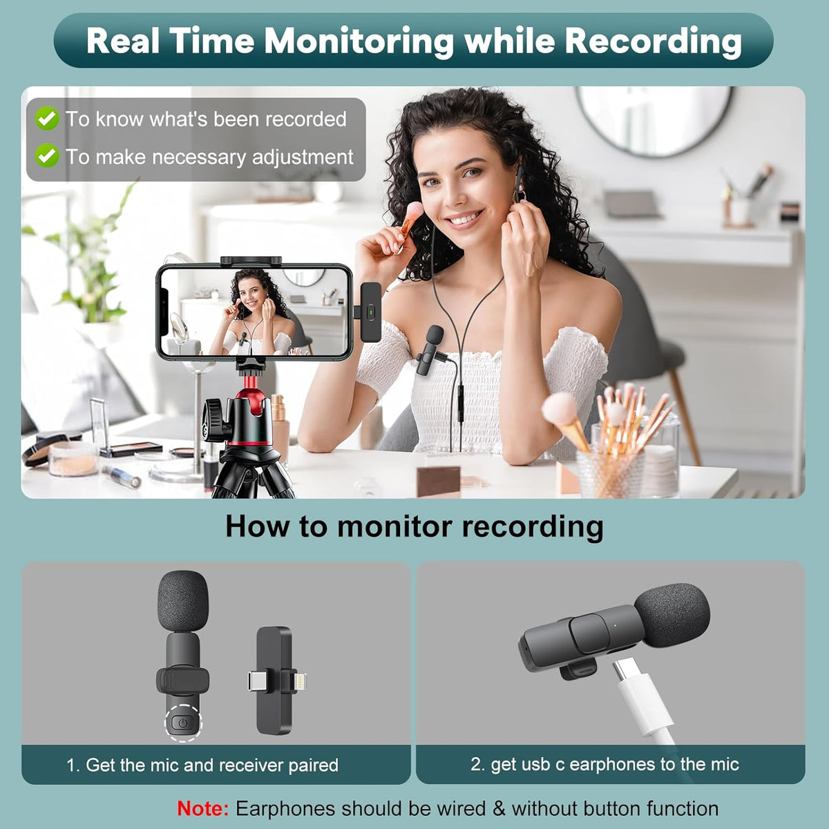 MAYBESTA Wireless Mini Microphone for iPhone, Android Phone - Bluetooth Lavalier Lapel Mic for Audio Video Recording - Clip on Content Creator Microphones for YouTube Tiktok Podcast Vlogging