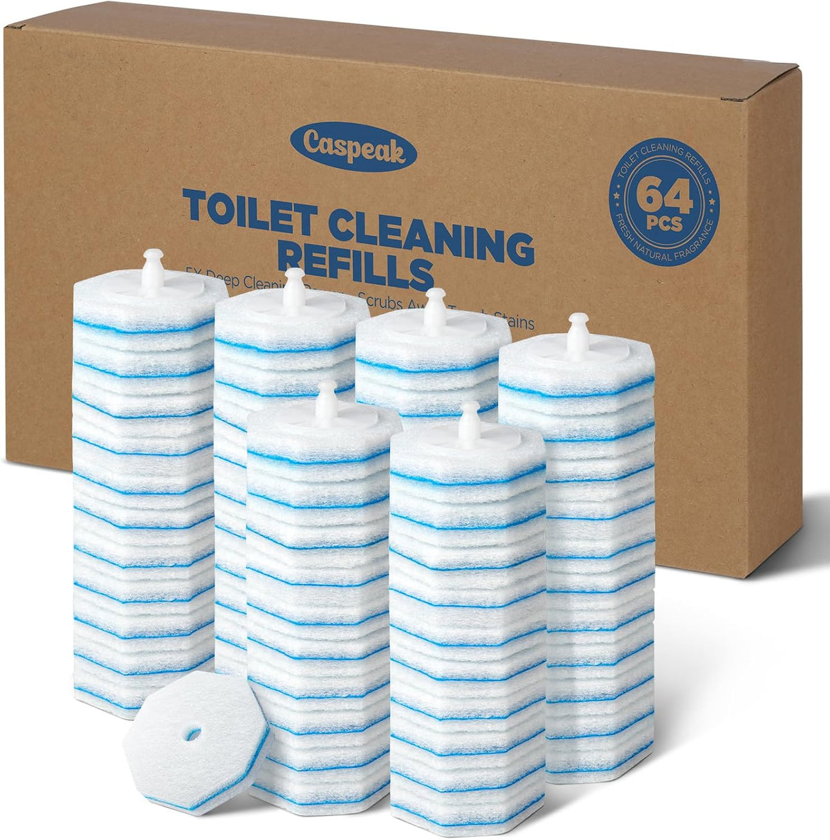 64 Count Toilet Wand Refills for Clorox Toilet Wand, 5X Cleaning Power Toilet Bowl Cleaners with Exclusive Formula, High-Density Disposable Toilet Brush Scrubber - No Falling Apart, Fresh Fragrance