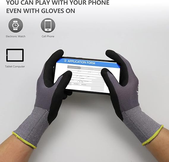 LOCCEF Work Gloves MicroFoam Nitrile Coated-6 Pairs,Seamless Knit Nylon Gloves,Gray Work gloves