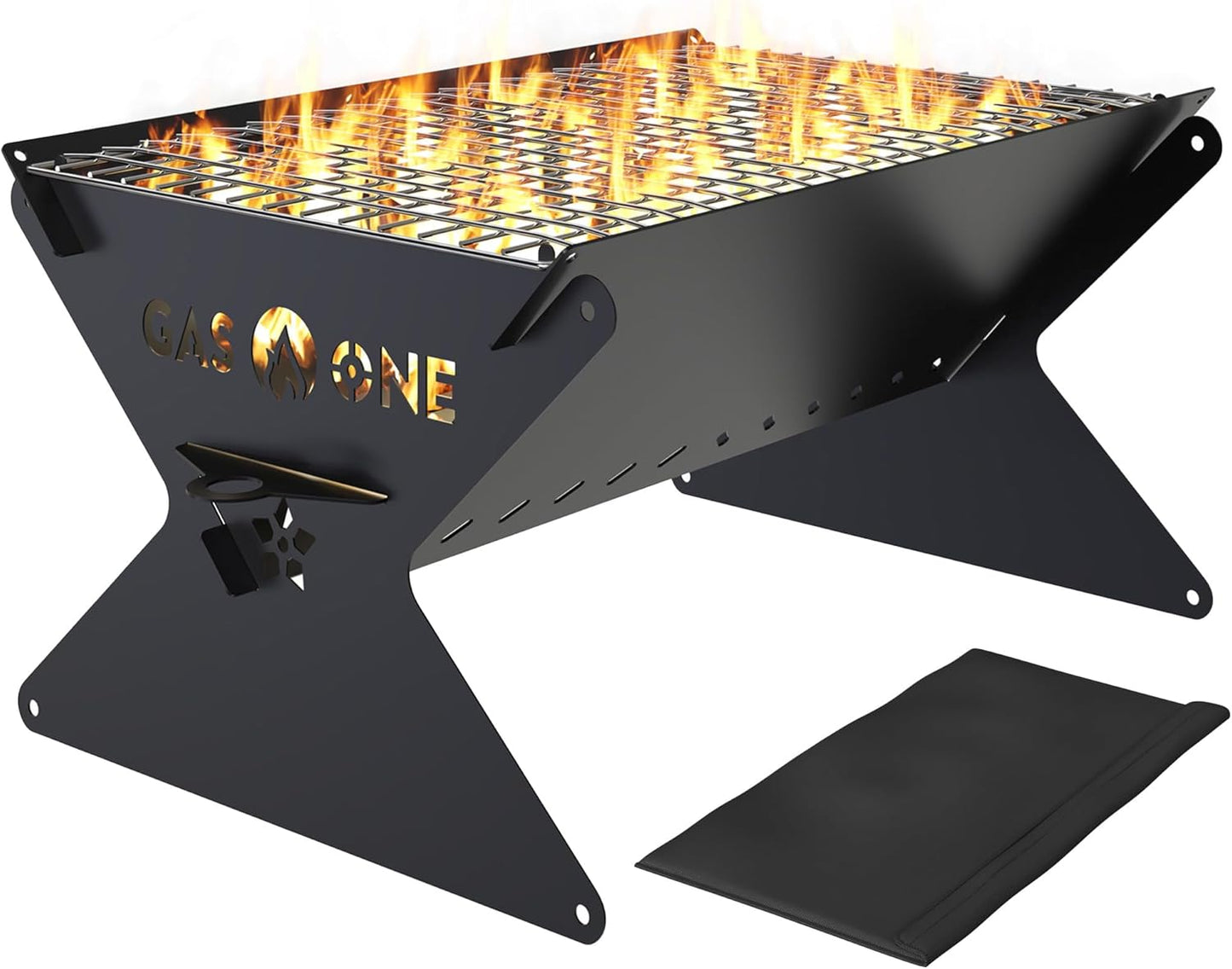 GasOne 15” Portable Charcoal Grill – Foldable BBQ Grill – Camping Grills for Backyard, Bonfire, Patio – Heavy-Duty Portable Fire Pit – Camp Cooking Gear