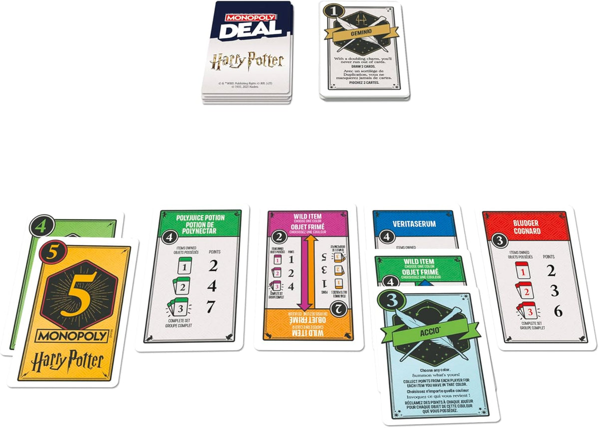 Monopoly Deal: Harry Potter Card Game | Family Games for Kids and Adults | Ages 8 and Up | 2 to 5 Players | 15 mins. | Travel Size
