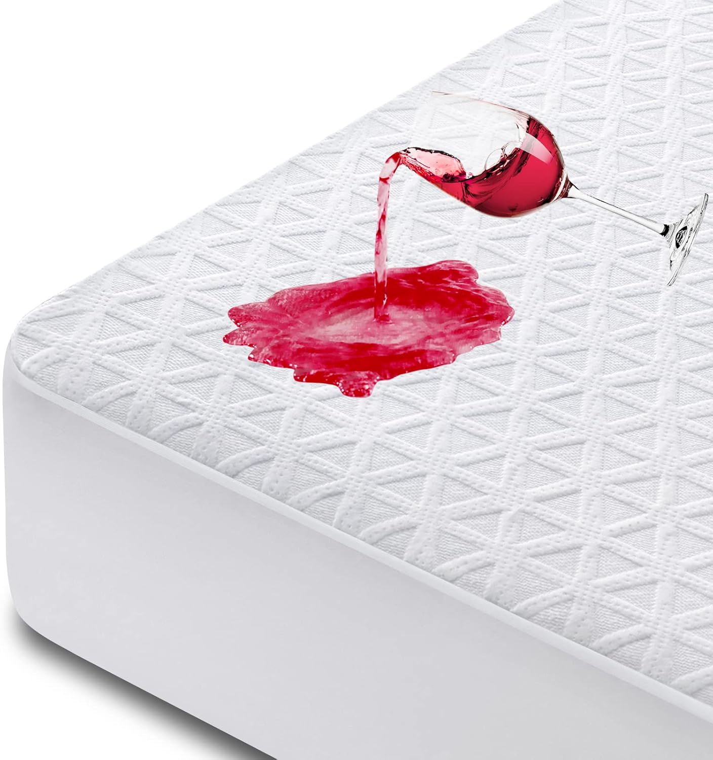 Premium Waterproof Mattress Protector Queen Size, Breathable Bed Cover 3D Air Fabric Cooling Mattress Pad Cover Smooth Soft Noiseless Washable, 8''-21'' Deep Pocket (White)