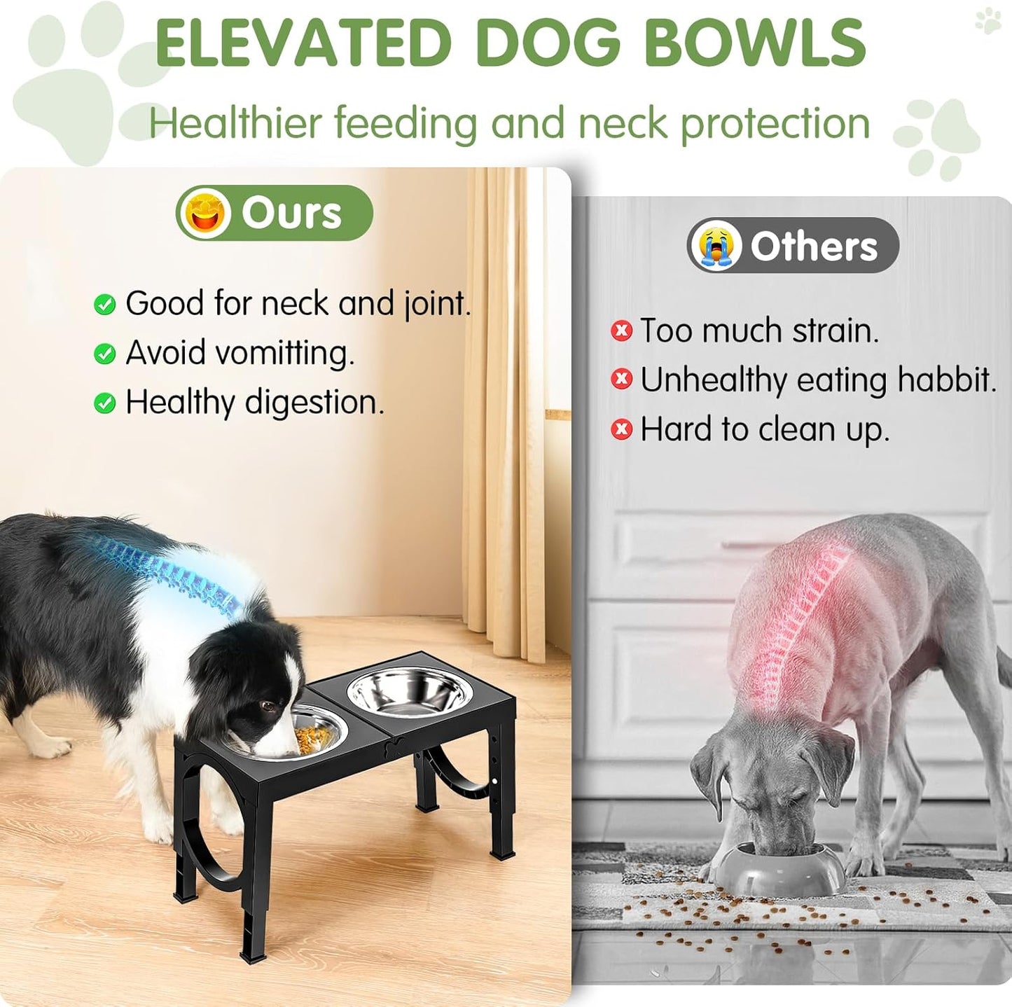 XIAZ Elevated Dog Bowls Large Breed Raised Dogs Bowl Stand Large/Medium Sized Dog 1L Food Water Bowl Stands 5 Heights Adjustable 9/11/12/14in Black Pet Feeder Dish Station