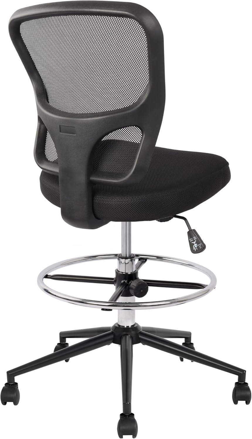 Armless Drafting Chair Tall Office Chair Adjustable Height High Back Ergonomic Desk Chair Drafting Stool Rolling Bar Stools Chairs with Footrest and Wheels