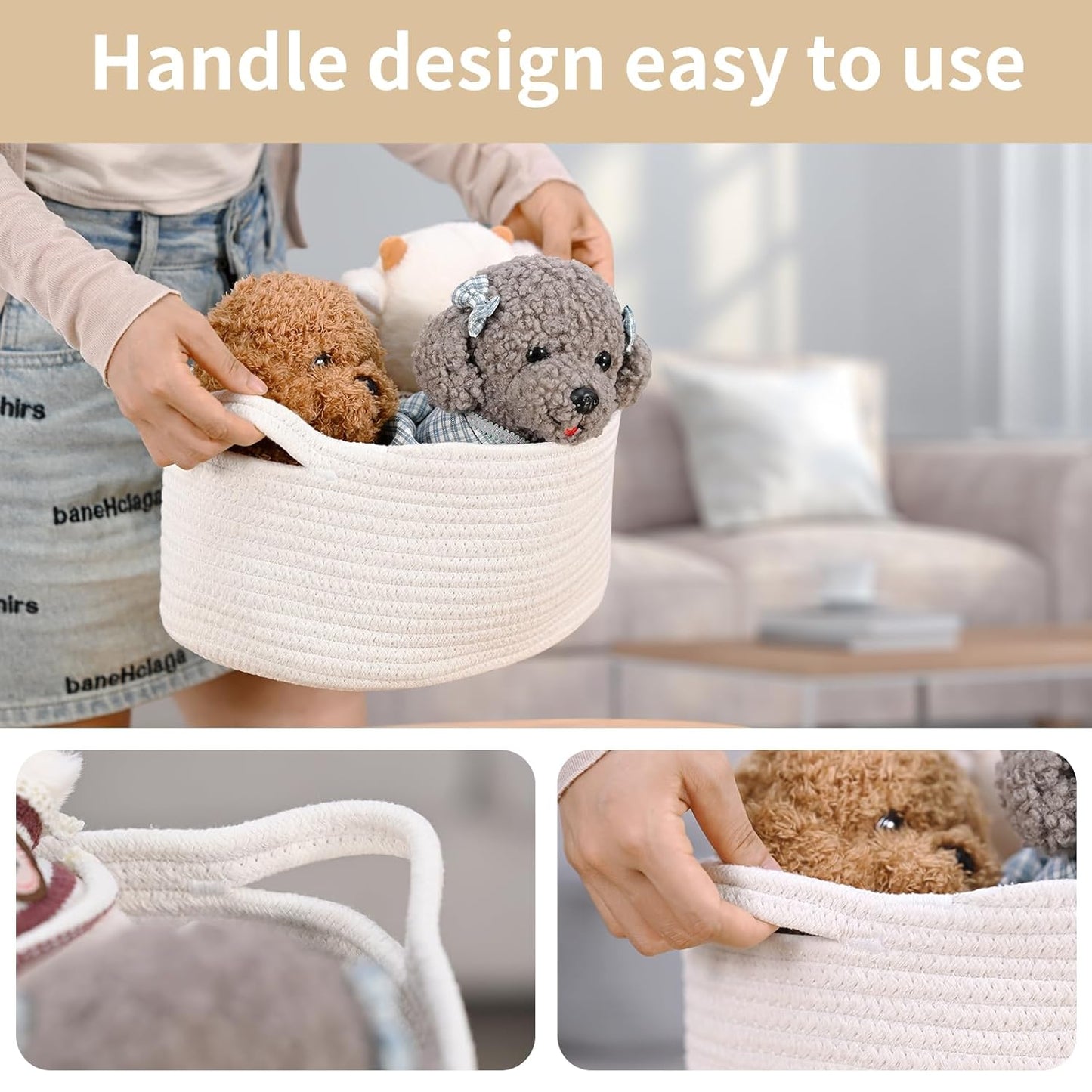 Cute Woven Storage Basket with Handle, Baskets for Gifts Empty, Gift Baskets for Burr Valentines Day Birthday Baby Shower, Decorative Organizer Container for Baby Toy, 13" D x 8" W x 6" H