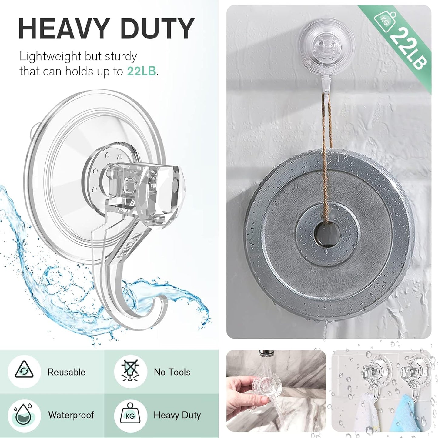 VIS'V Wreath Hanger, Large Suction Cup Wreath Hooks, Heavy Duty, 22 LB Capacity, Removable and Reusable, Clear, 2 Pcs