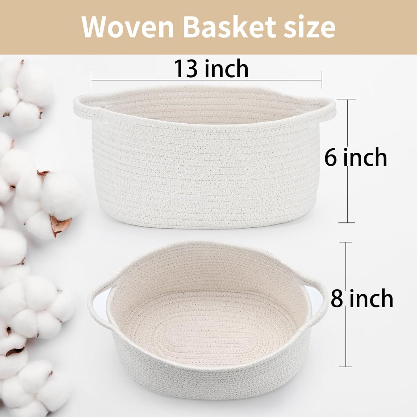Cute Woven Storage Basket with Handle, Baskets for Gifts Empty, Gift Baskets for Burr Valentines Day Birthday Baby Shower, Decorative Organizer Container for Baby Toy, 13" D x 8" W x 6" H